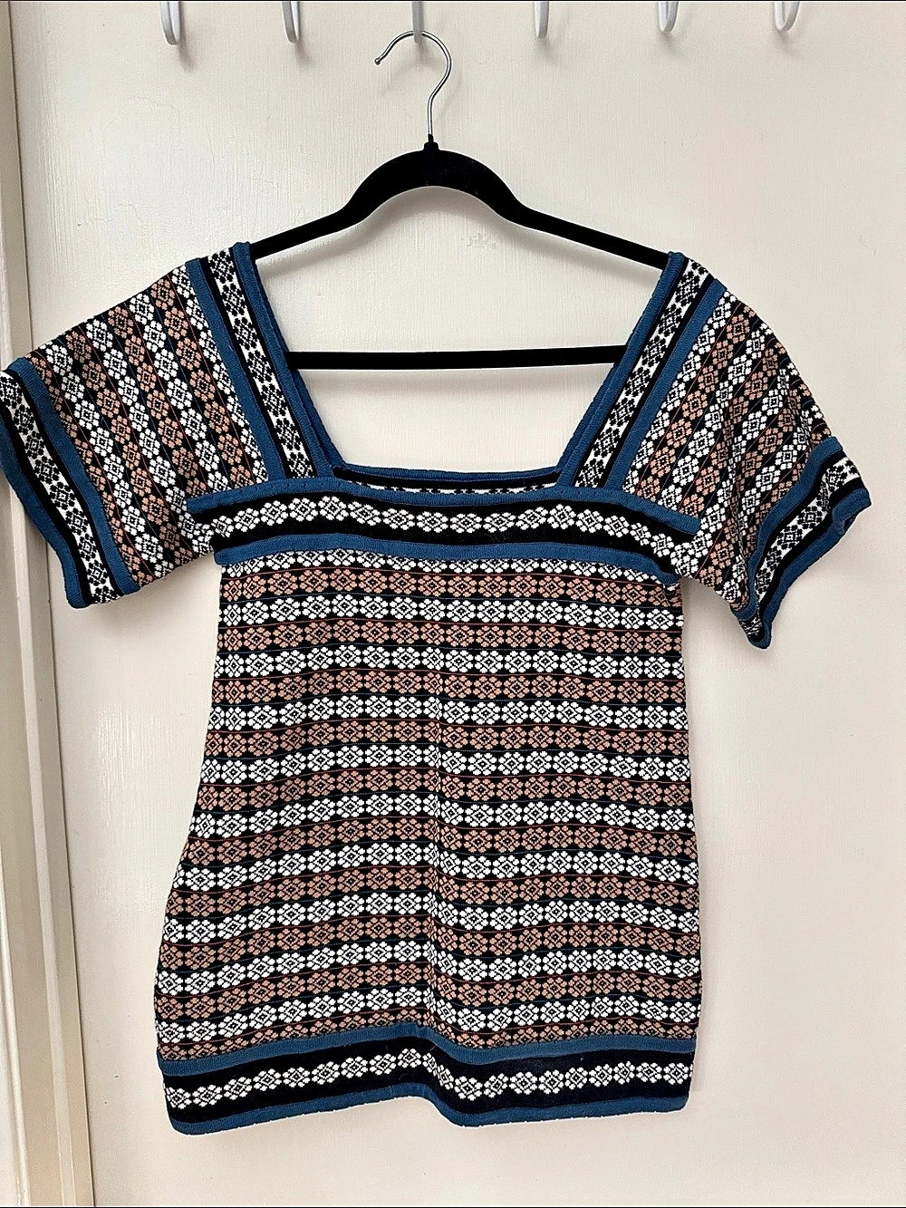 Marc Jacobs Geometric Short Sleeve Top in Blue & Brown